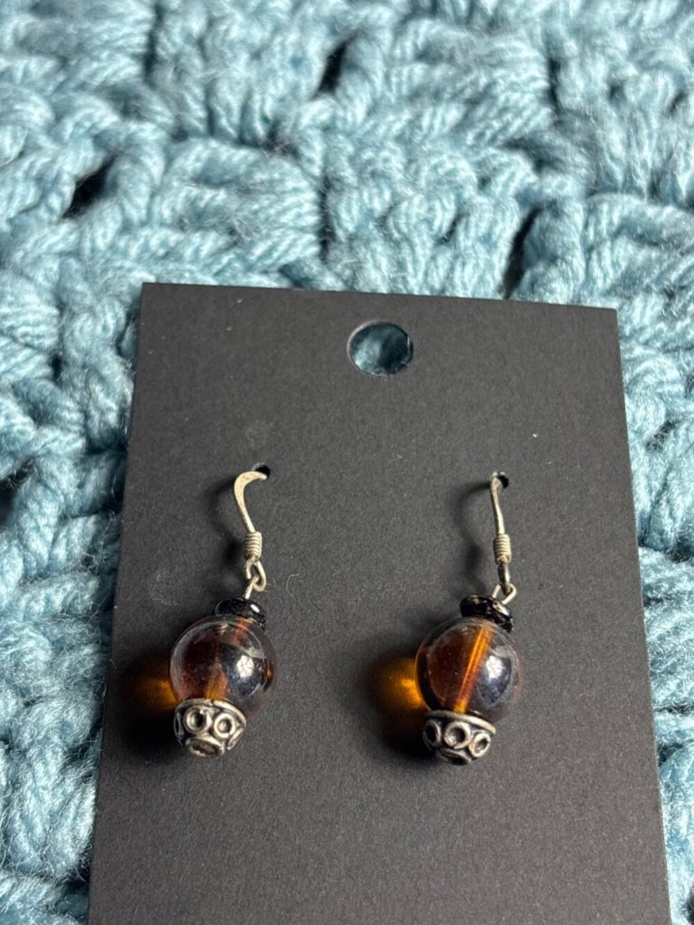 Brown Black Bead Dangle Earrings 925 Sterling Silver 5/8 inch